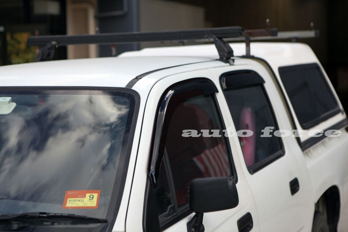 Installed View - Toyota Hilux Dual Cab (1997-2005): Premium Window Visors