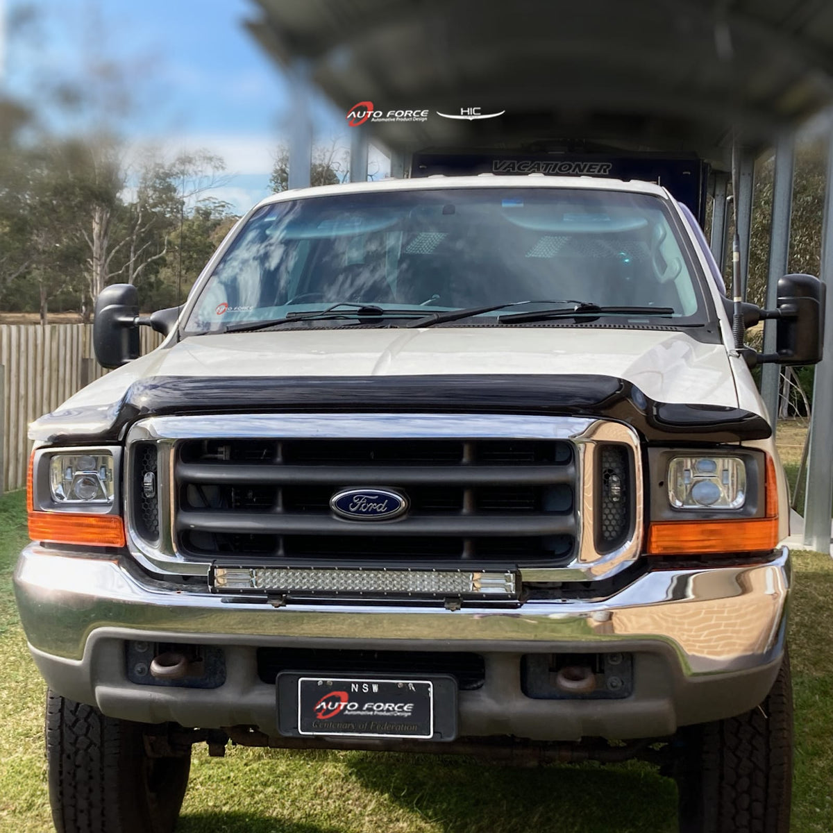 Installed View - Ford F250 F350 F450 F550 Super Duty (1999-2007): Bonnet Protector Guard