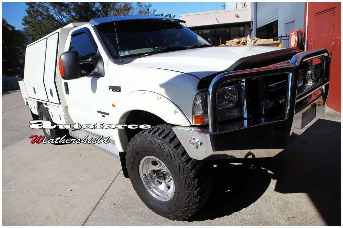 Installed View - Ford F250 F350 F450 F550 Super Duty (1999-2007): Bonnet Protector Guard