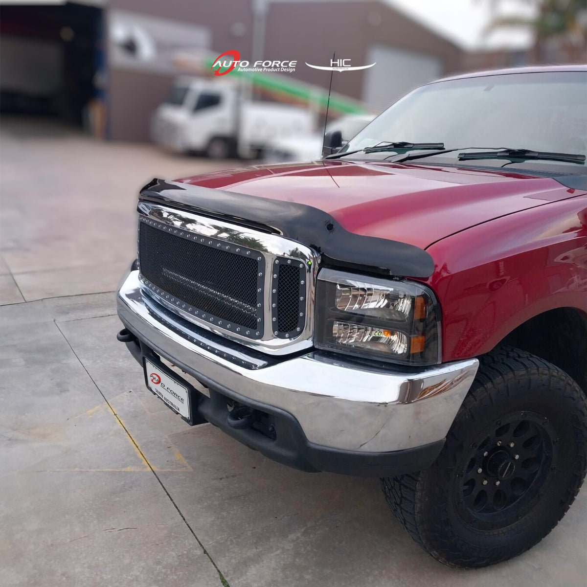 Installed View - Ford F250 F350 F450 F550 Super Duty (1999-2007): Bonnet Protector Guard