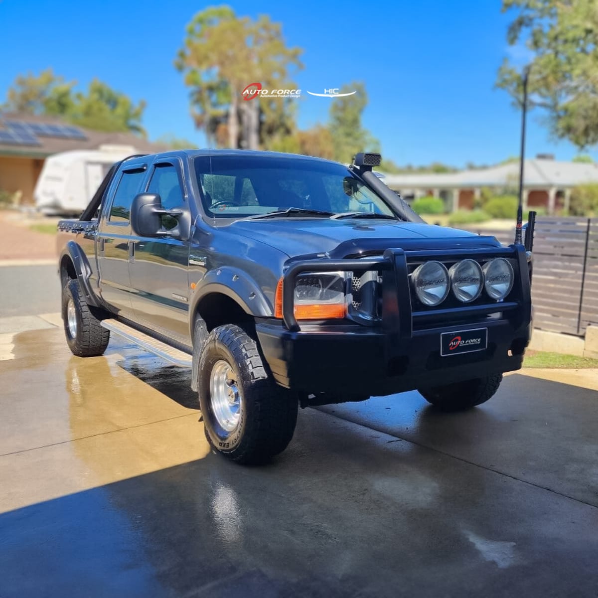 Installed View - Ford F250 F350 F450 F550 Super Duty (1999-2007): Bonnet Protector Guard