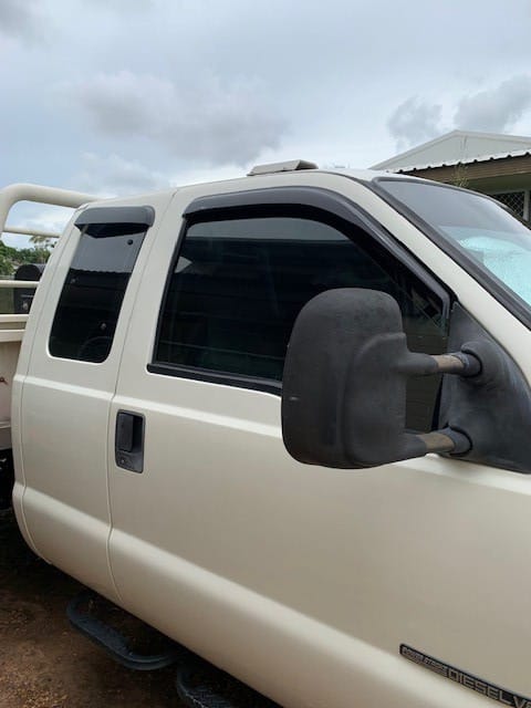 Installed View - Ford F250 F550 Extra Cab (1999-2016): Premium Window Visors