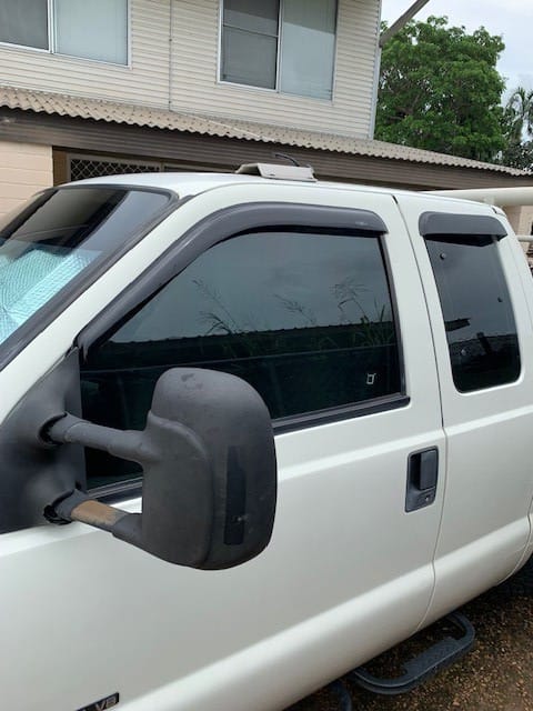 Installed View - Ford F250 F550 Extra Cab (1999-2016): Premium Window Visors