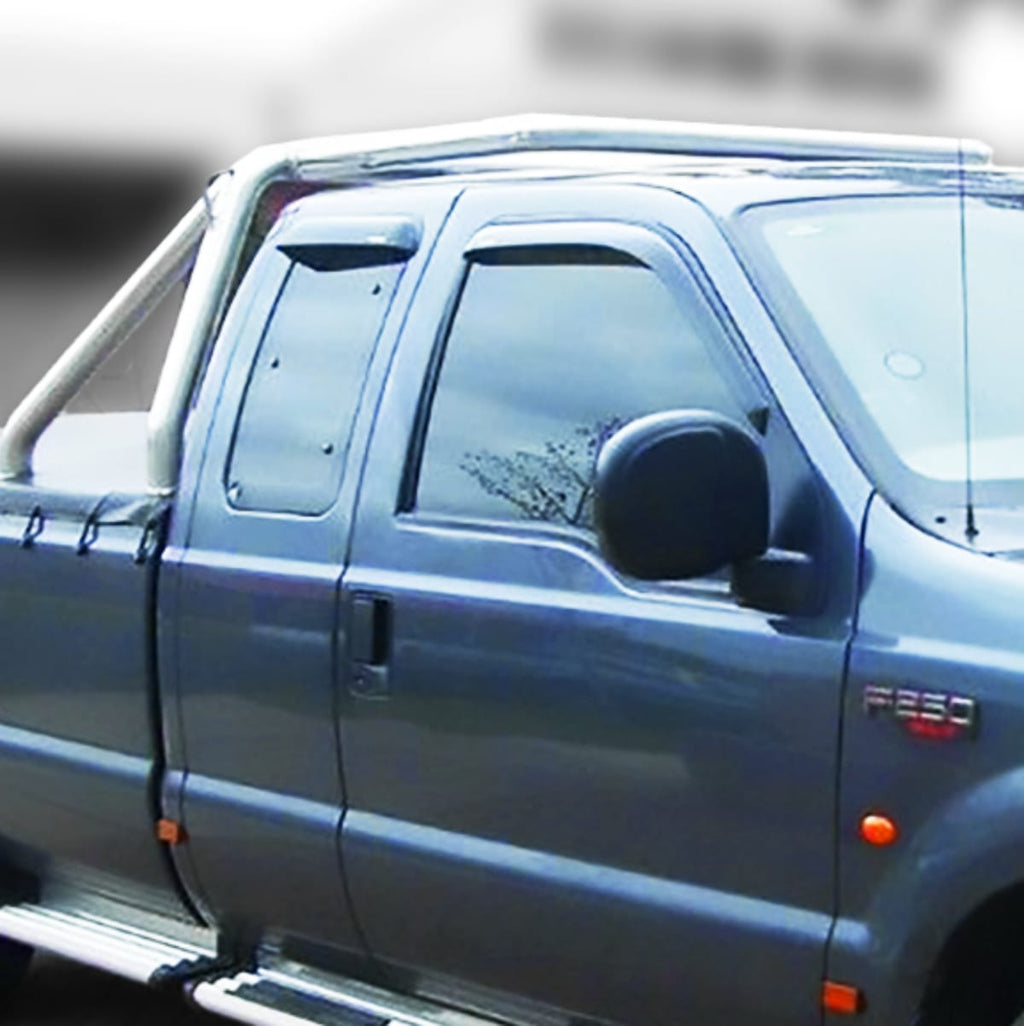 Installed View - Ford F250 F550 Extra Cab (1999-2016): Premium Window Visors