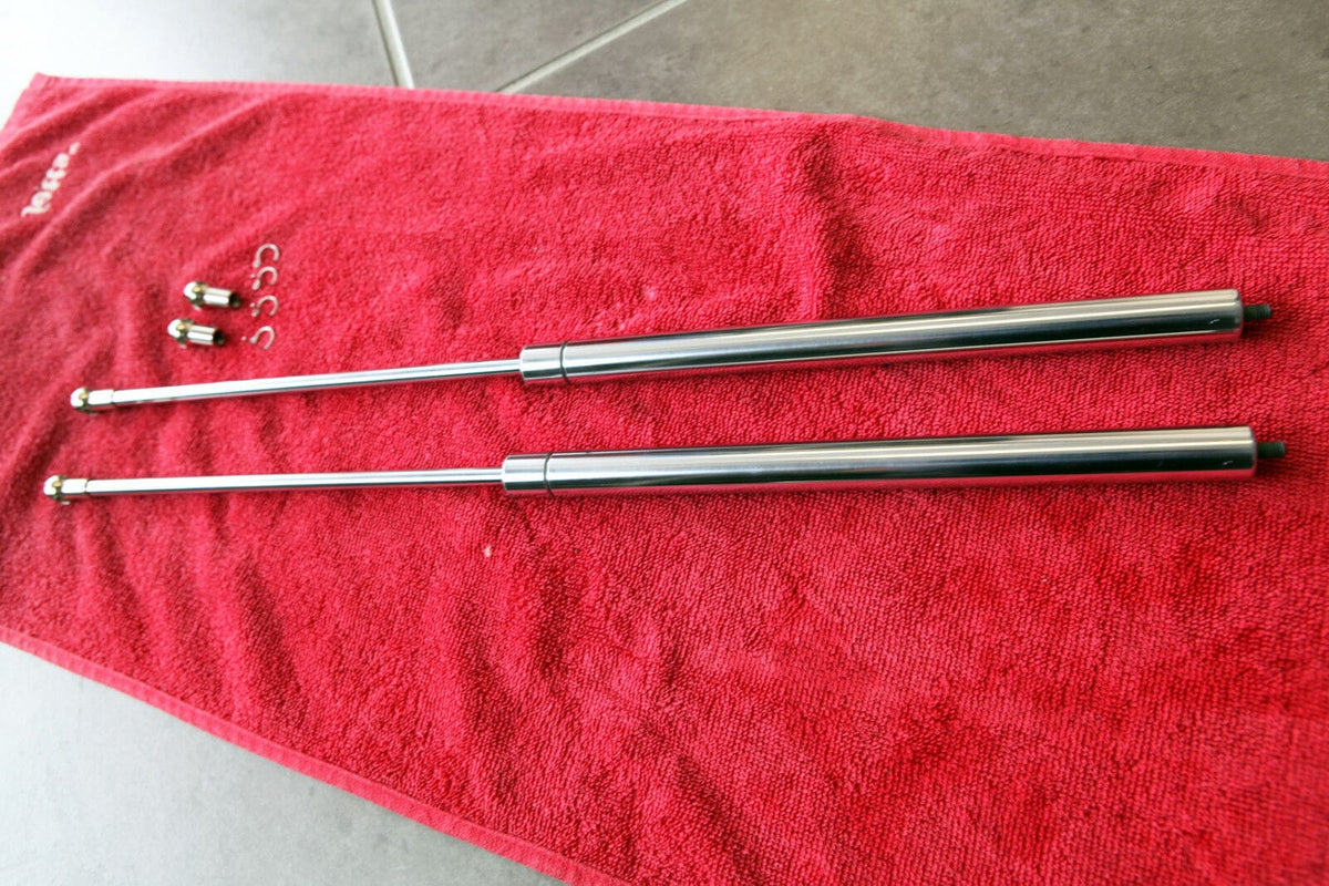 Installed View - Ford Falcon EA EB ED: Chrome Heavy-Duty Bonnet Struts