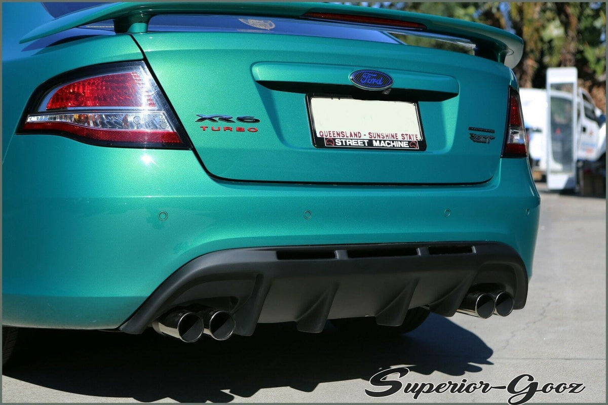 Installed View - Ford Falcon FG Sedan: Shark Fin Rear Bumper Diffuser - Twin Exhaust Outlet (XT / XR6 / XR8 / G6)