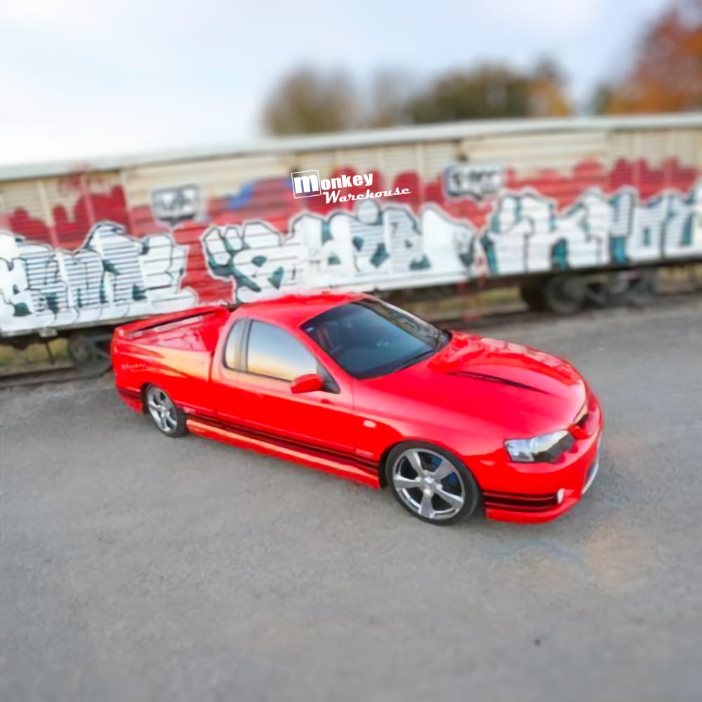 Installed View - Ford Falcon BA BF Ute: FPV Tornado Style 4-Piece Side Skirts