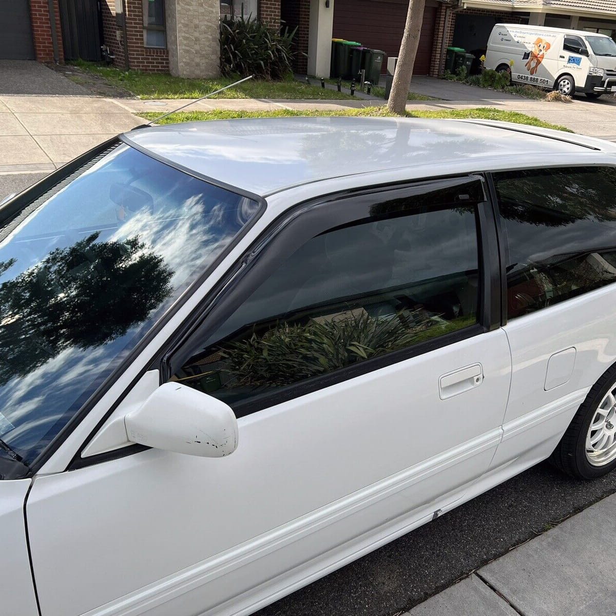 Installed View - Honda Civic EF Hatch (1988-1991): Front Window Visors