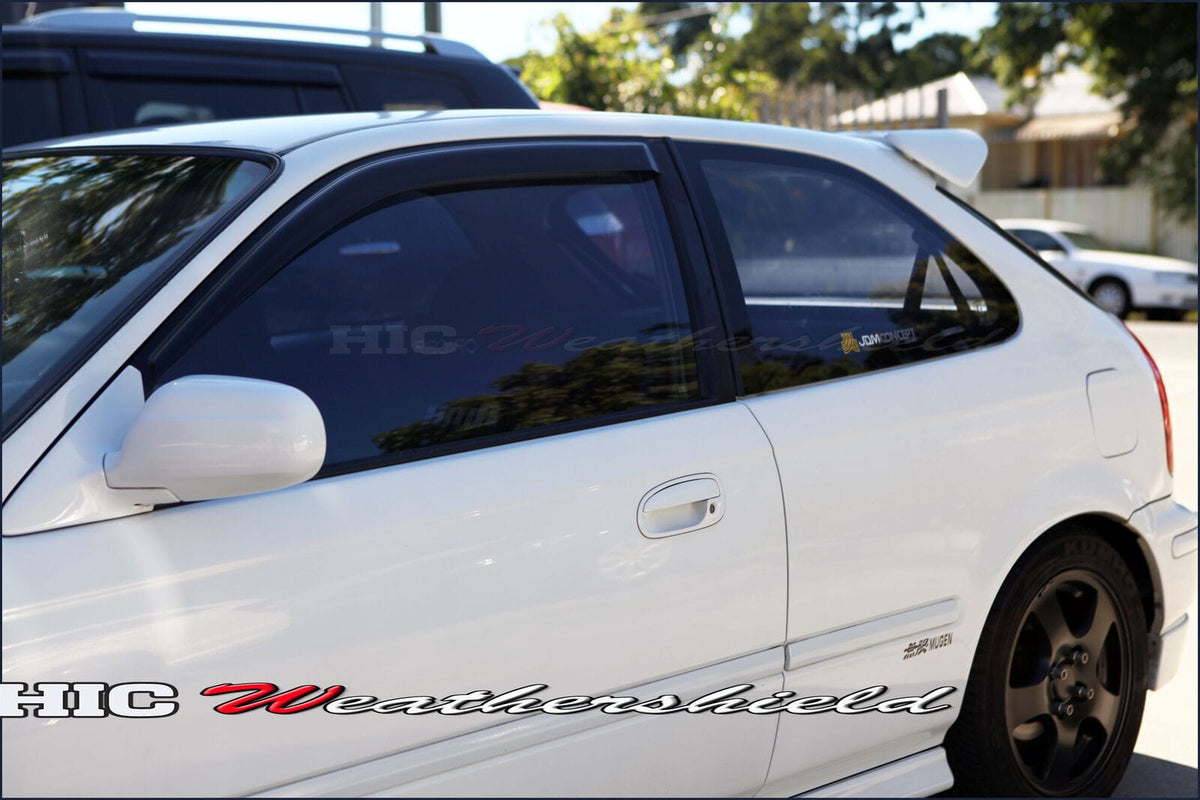 Installed View - Honda Civic EK Hatch (1997-2000): Premium Window Visors