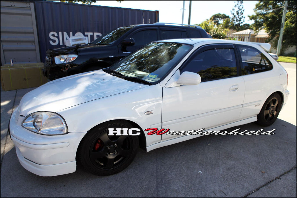 Installed View - Honda Civic EK Hatch (1997-2000): Premium Window Visors