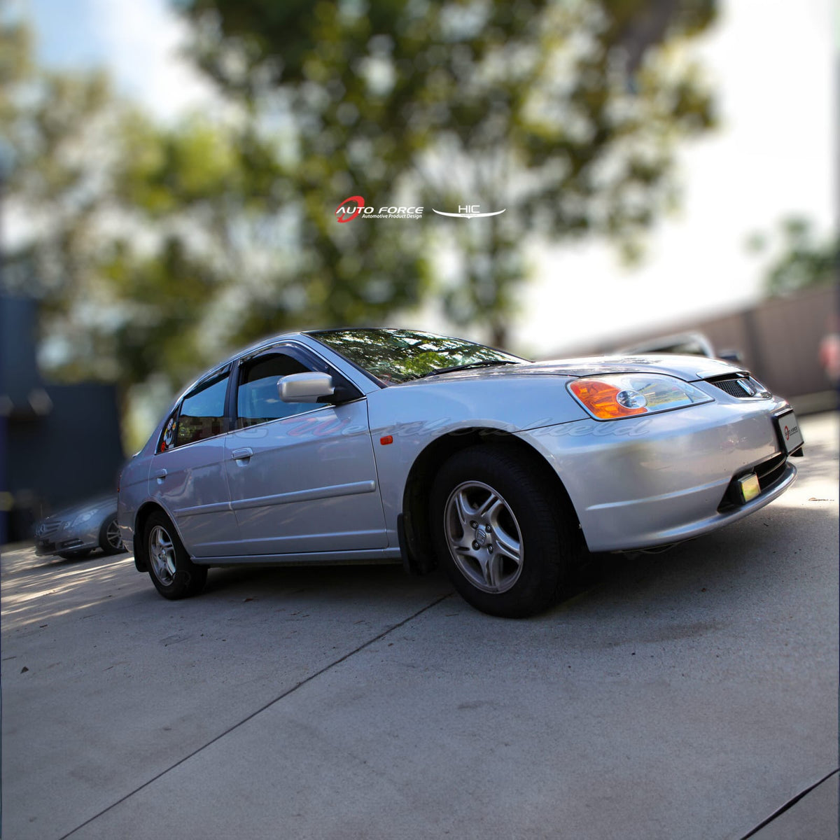 Installed View - Honda Civic ES EM Sedan (2001-2005): Premium Window Visors