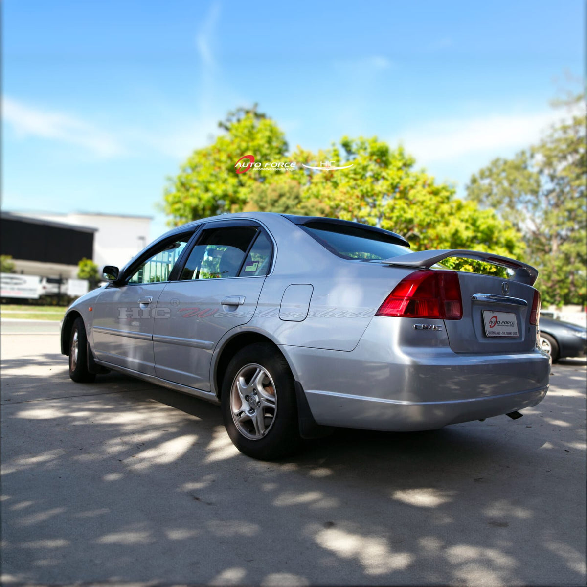 Installed View - Honda Civic ES EM Sedan (2001-2005): Premium Window Visors