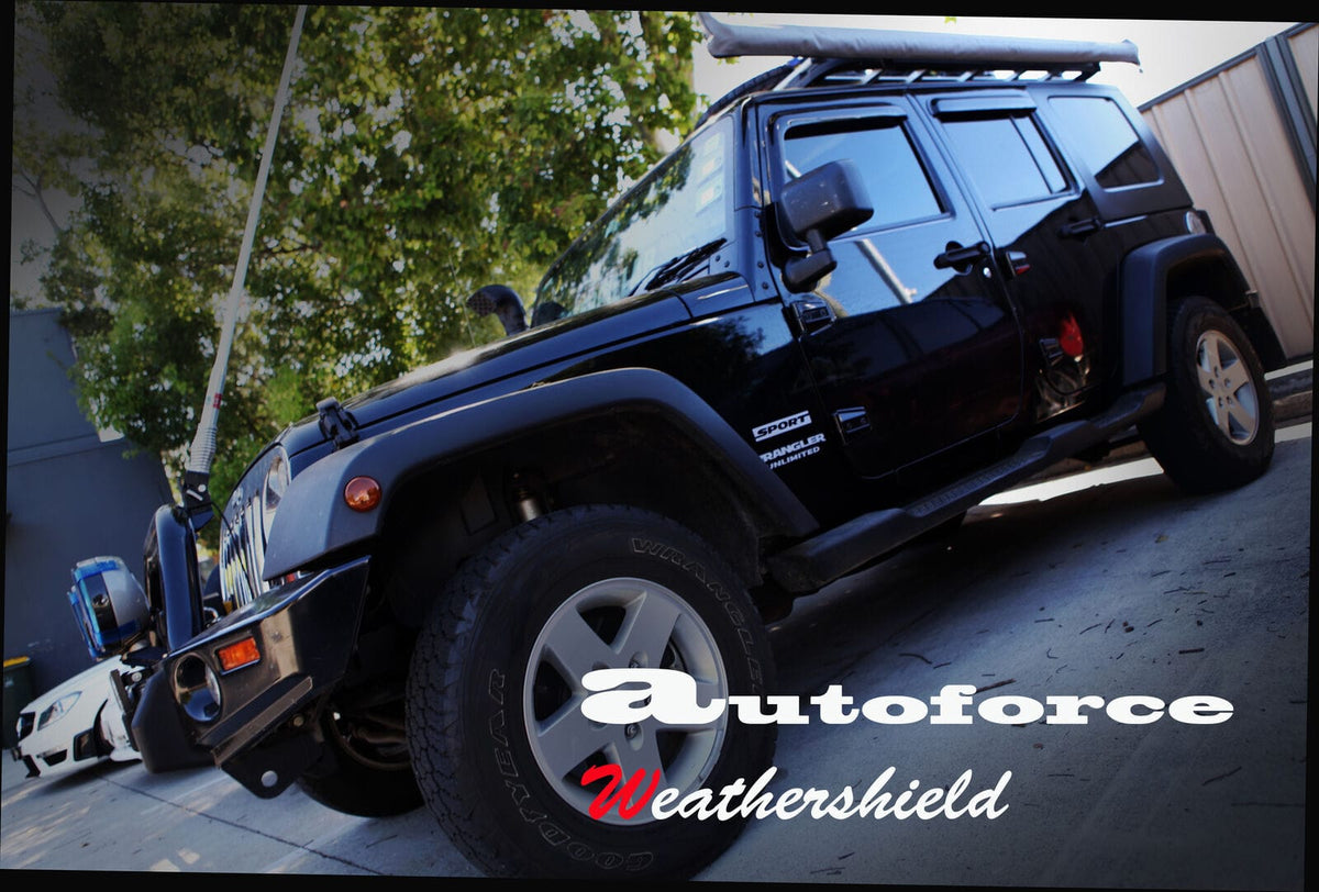 Installed View - Jeep Wrangler JK 4 Door (2007-2018): Premium Window Visors