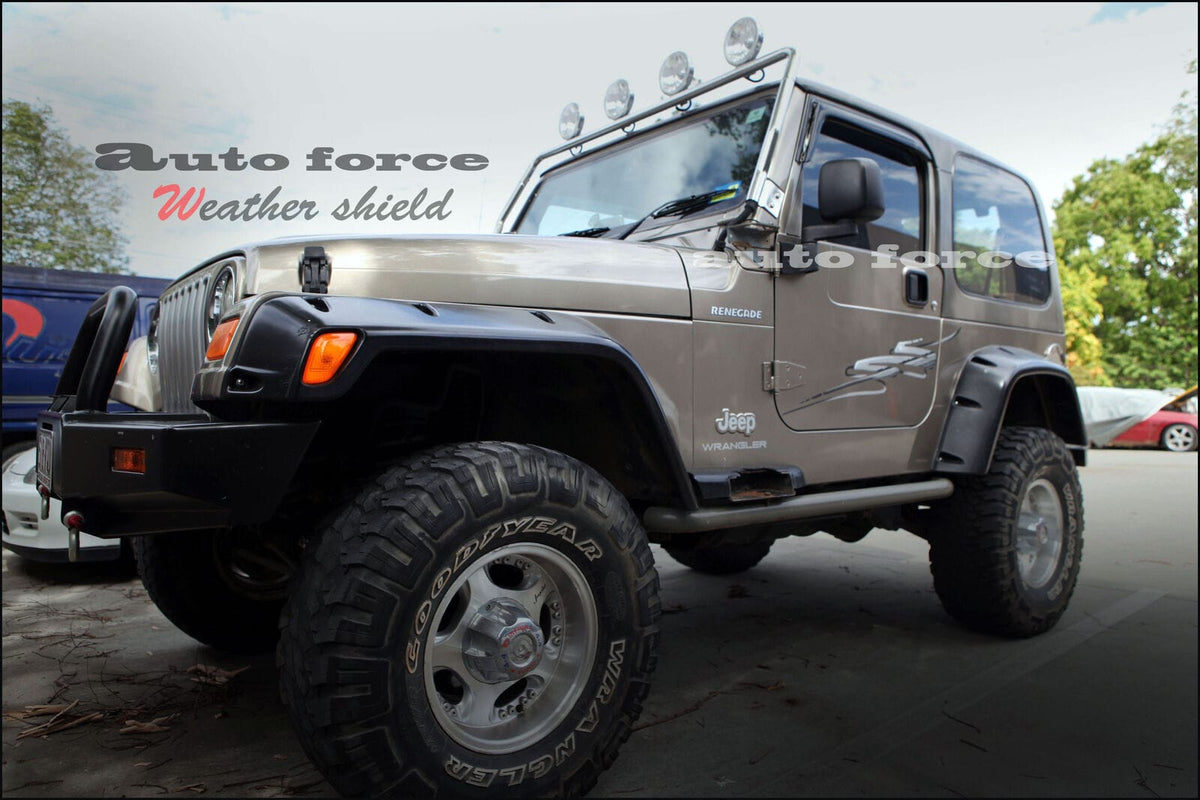 Installed View - Jeep Wrangler TJ 2 Door (1997-2006): Premium Window Visors