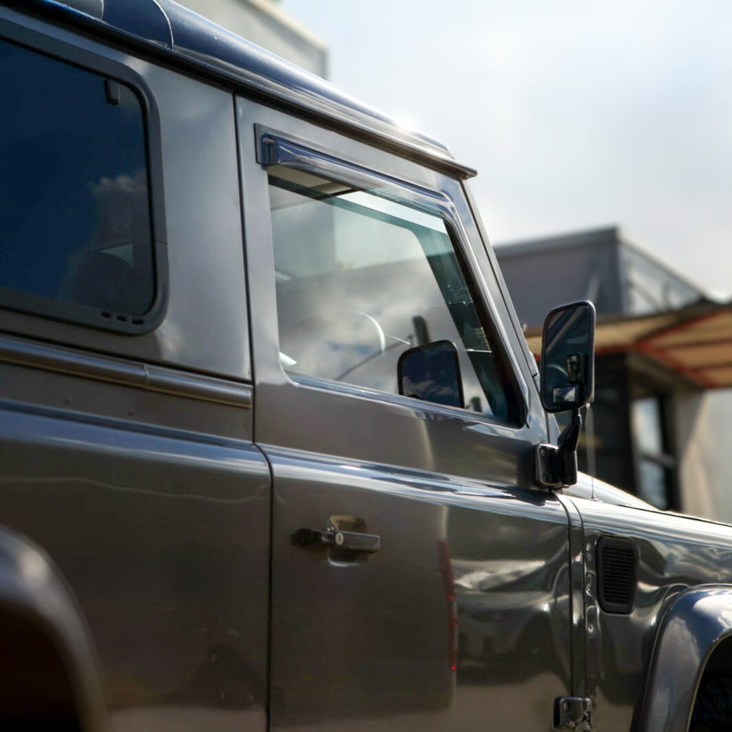 Installed View - Land Rover Defender (1993-2015): Premium Window Visors