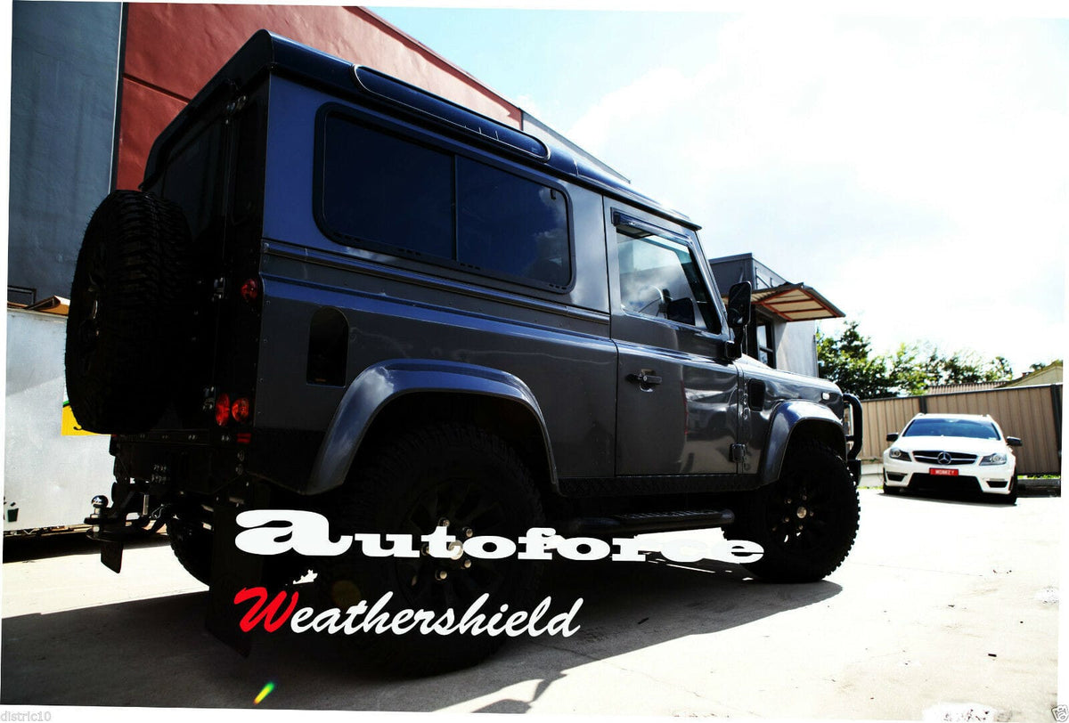 Installed View - Land Rover Defender (1993-2015): Premium Window Visors