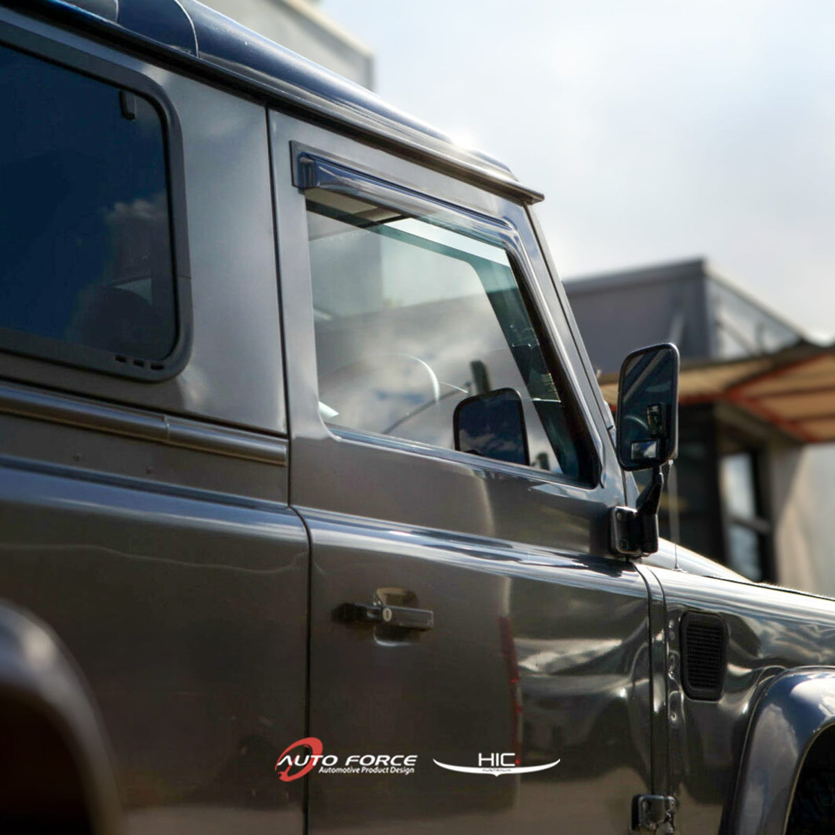 Installed View - Land Rover Defender (1993-2015): Premium Window Visors