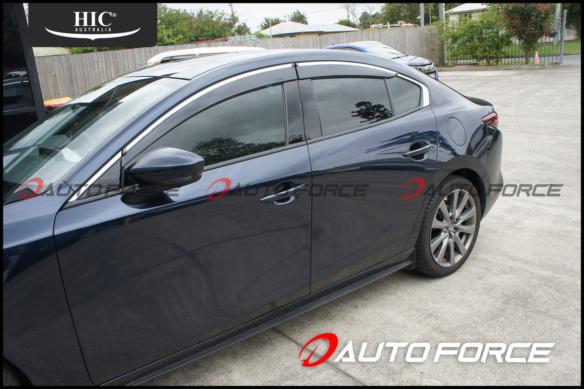 Installed View - Mazda 3 BP Sedan (2019-2023) Chrome Trim: Premium Window Visors