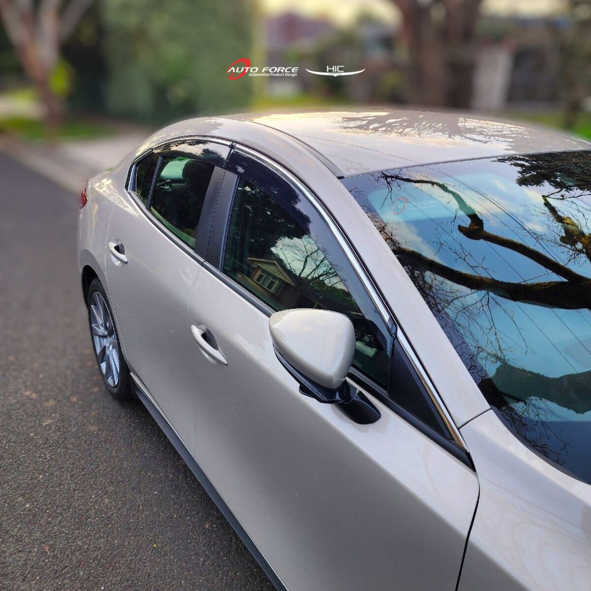 Installed View - Mazda 3 BP Sedan (2019-2023) Chrome Trim: Premium Window Visors