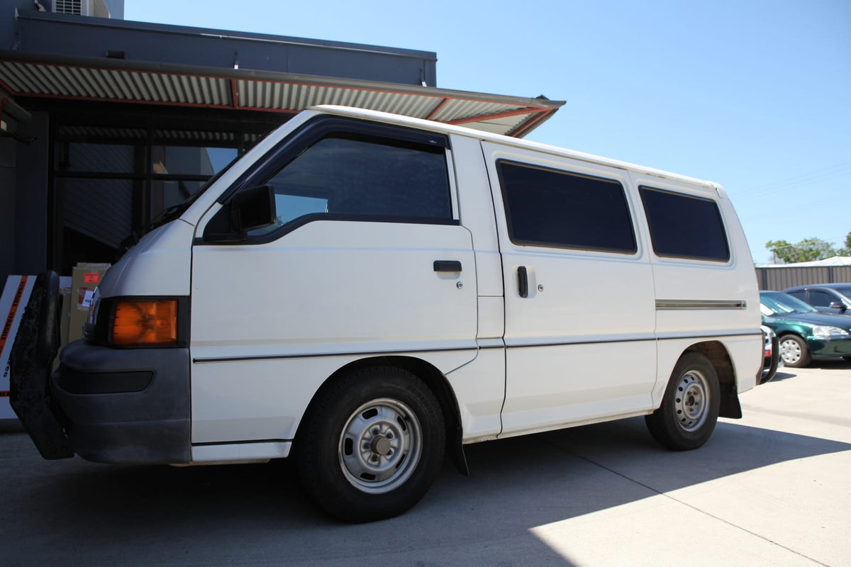 Installed View - Mitsubishi Delica L300 (1986-1993): Premium Window Visors