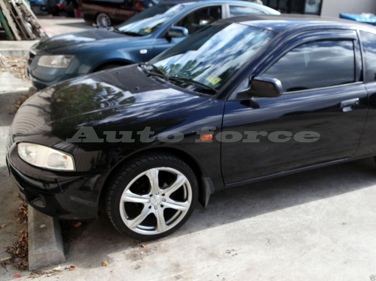 Installed View - Mitsubishi Mirage Hatch (1996-2003): Premium Window Visors