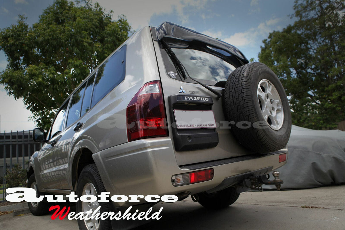 Installed View - Mitsubishi Pajero NM NP (1999-2006): Premium Roof Spoiler Dust Deflector