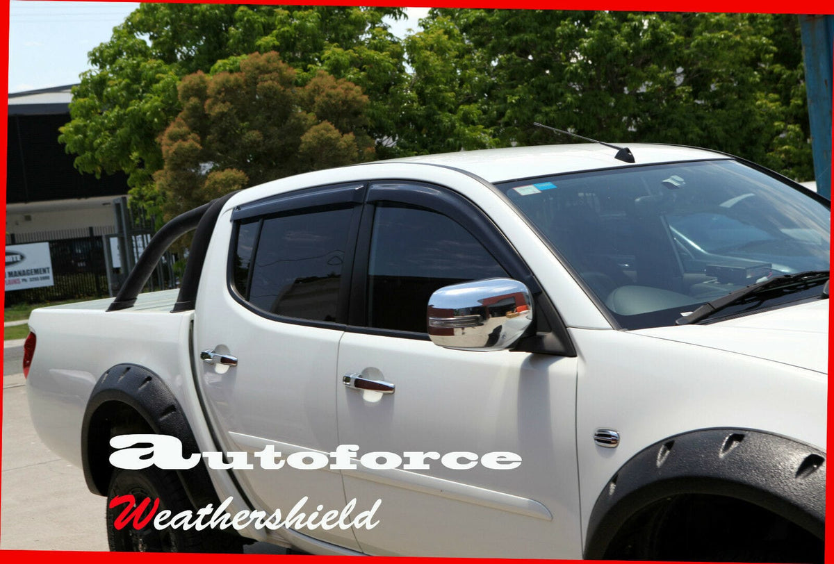 Installed View - Mitsubishi Triton ML / MN Dual Cab (2006-2015): Premium Window Visors