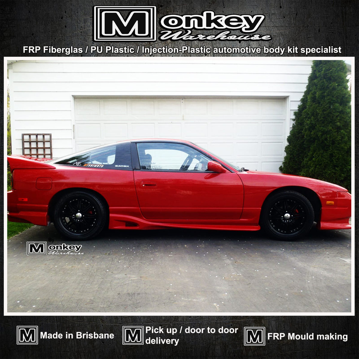 Installed View - Nissan 180SX Silvia S13: Veilside Style Side Skirts