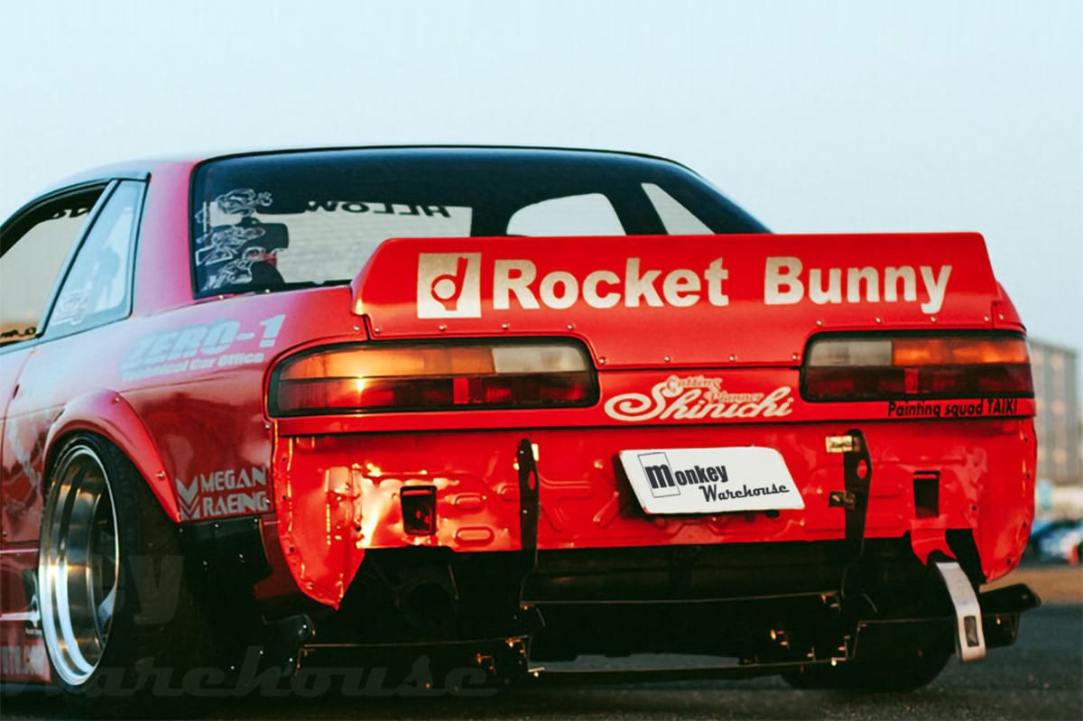 Installed View - Nissan 200SX S13: Rocket Bunny Style Rear Boot Drift Wing