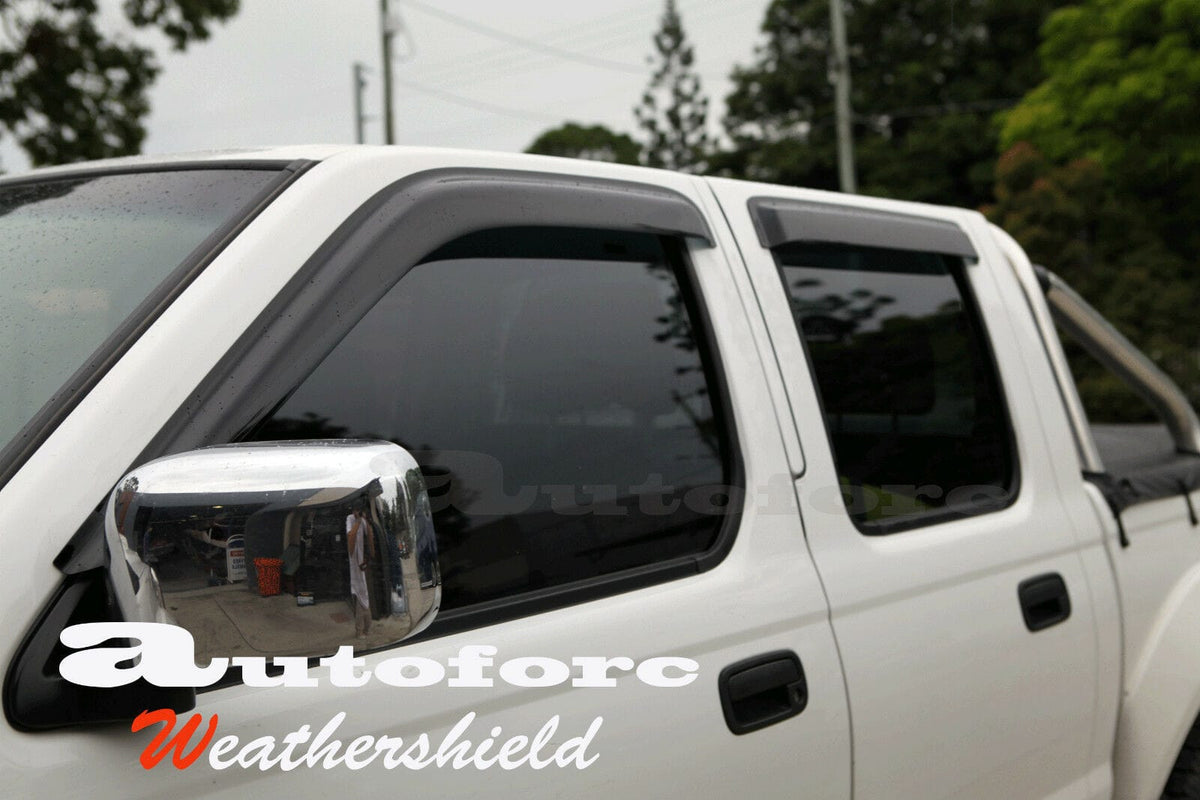 Installed View - Nissan Navara D22 Dual Cab Ute (1997-2017): Premium Window Visors