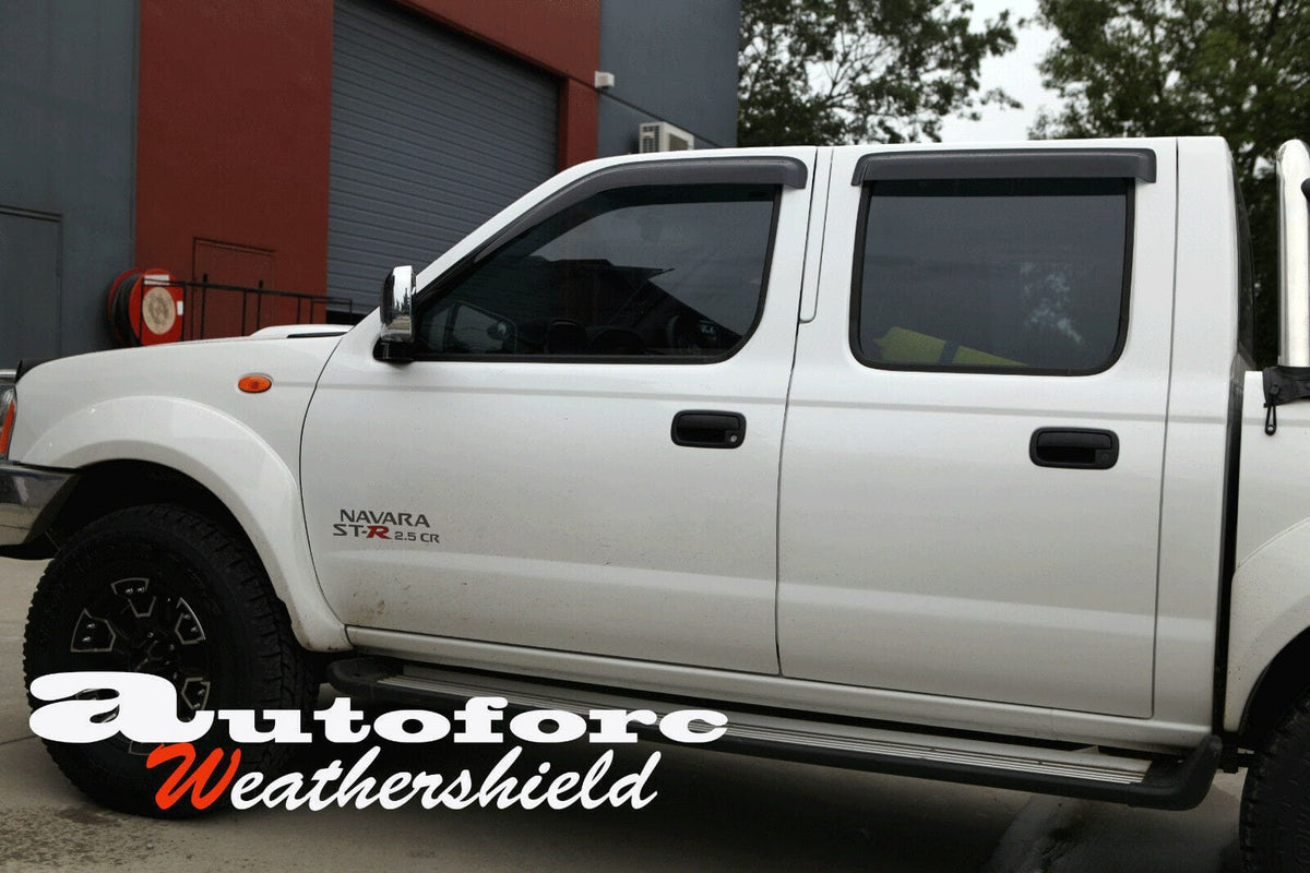 Installed View - Nissan Navara D22 Dual Cab Ute (1997-2017): Premium Window Visors