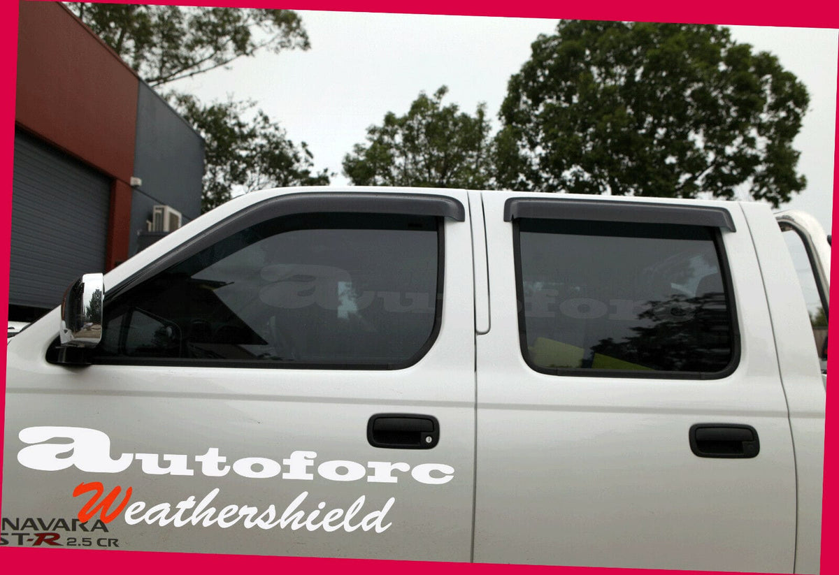 Installed View - Nissan Navara D22 Dual Cab Ute (1997-2017): Premium Window Visors