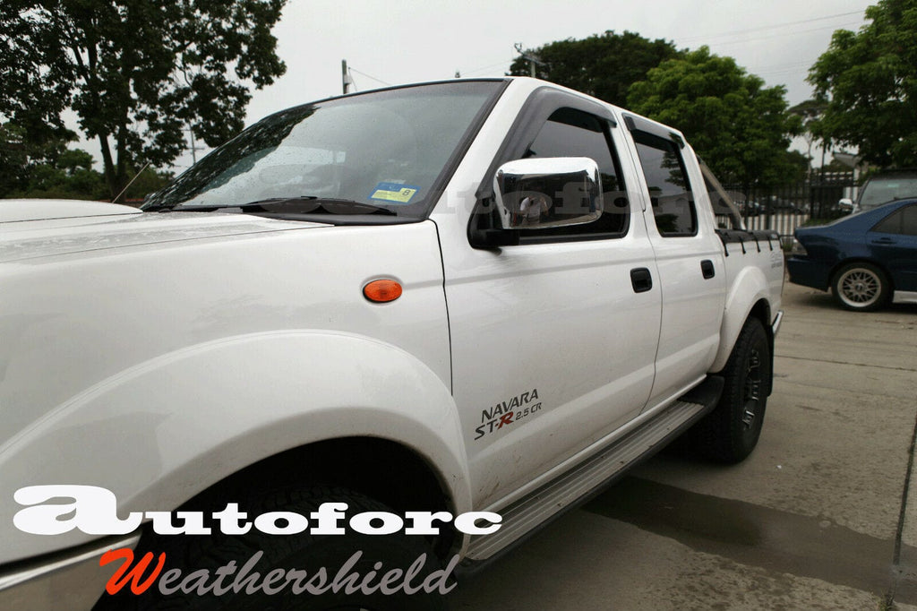 Installed View - Nissan Navara D22 Dual Cab Ute (1997-2017): Premium Window Visors