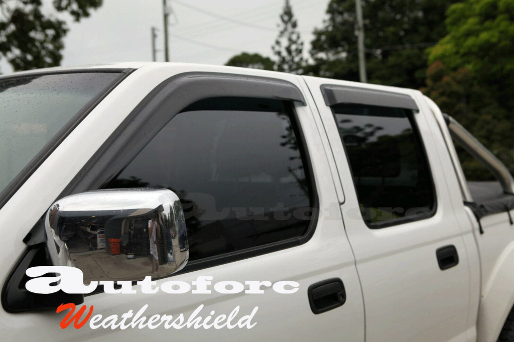 Installed View - Nissan Navara D22 Dual Cab Ute (1997-2017): Premium Window Visors