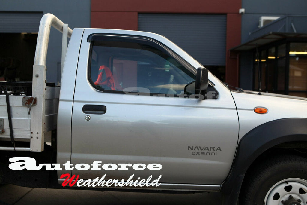 Installed View - Nissan Navara D22 Single Cab Ute (1997-2017): Premium Window Visors