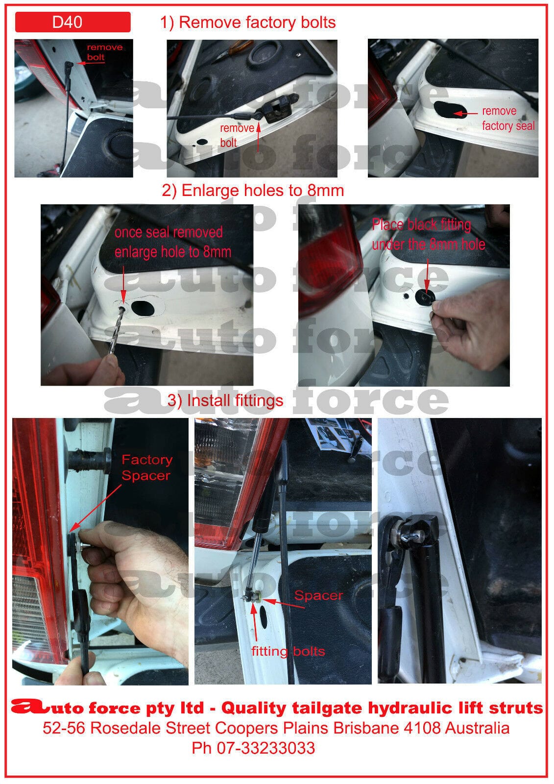 Installed View - Nissan Navara D40 (2005–2014): Tailgate Damper Kit