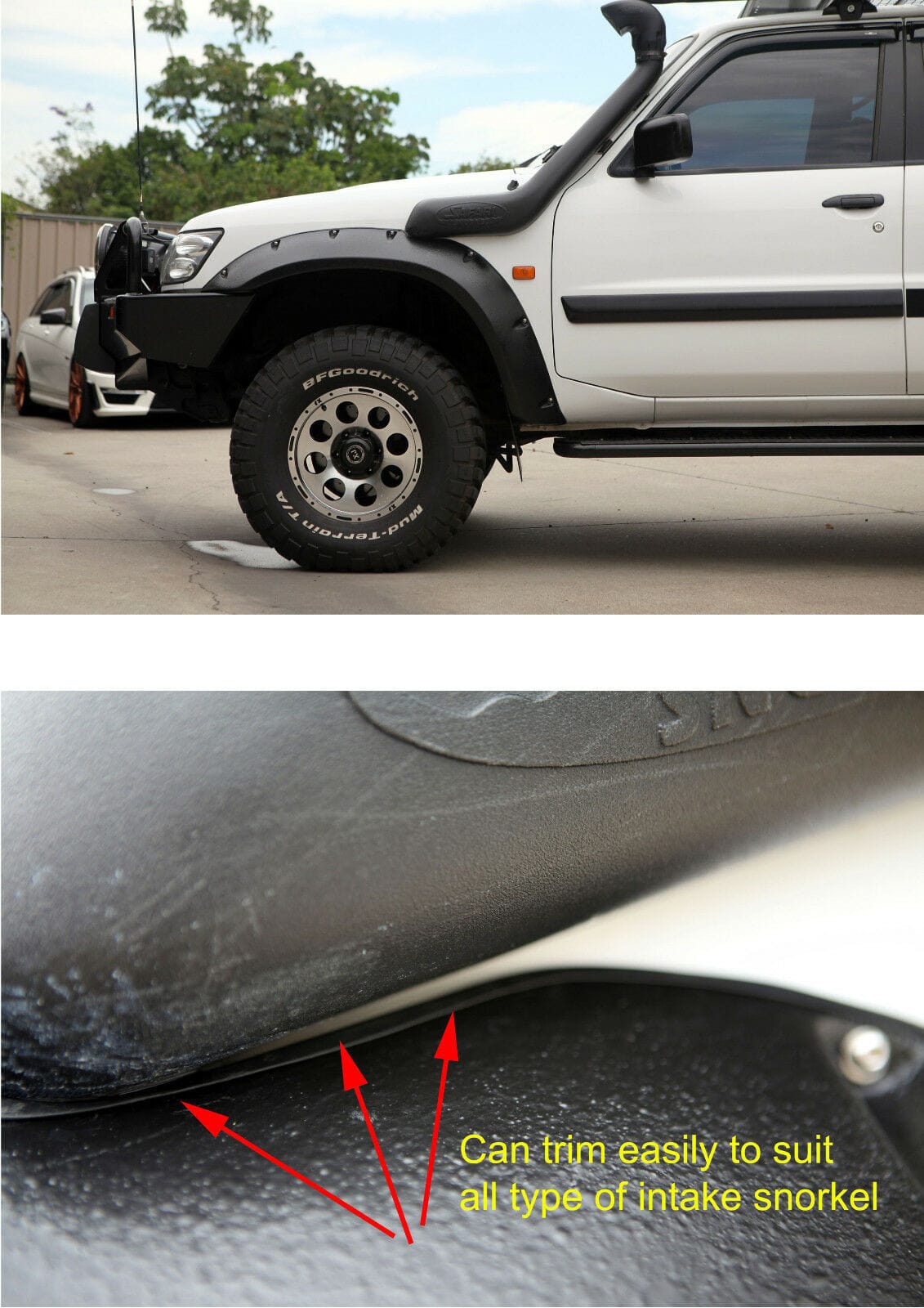 Installed View - Nissan Patrol GU Series 1-4: 4" Front Jungle Flares