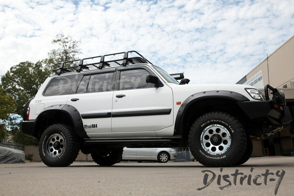 Installed View - Nissan Patrol GU Series 1-4: 4" Full Set Jungle Flares