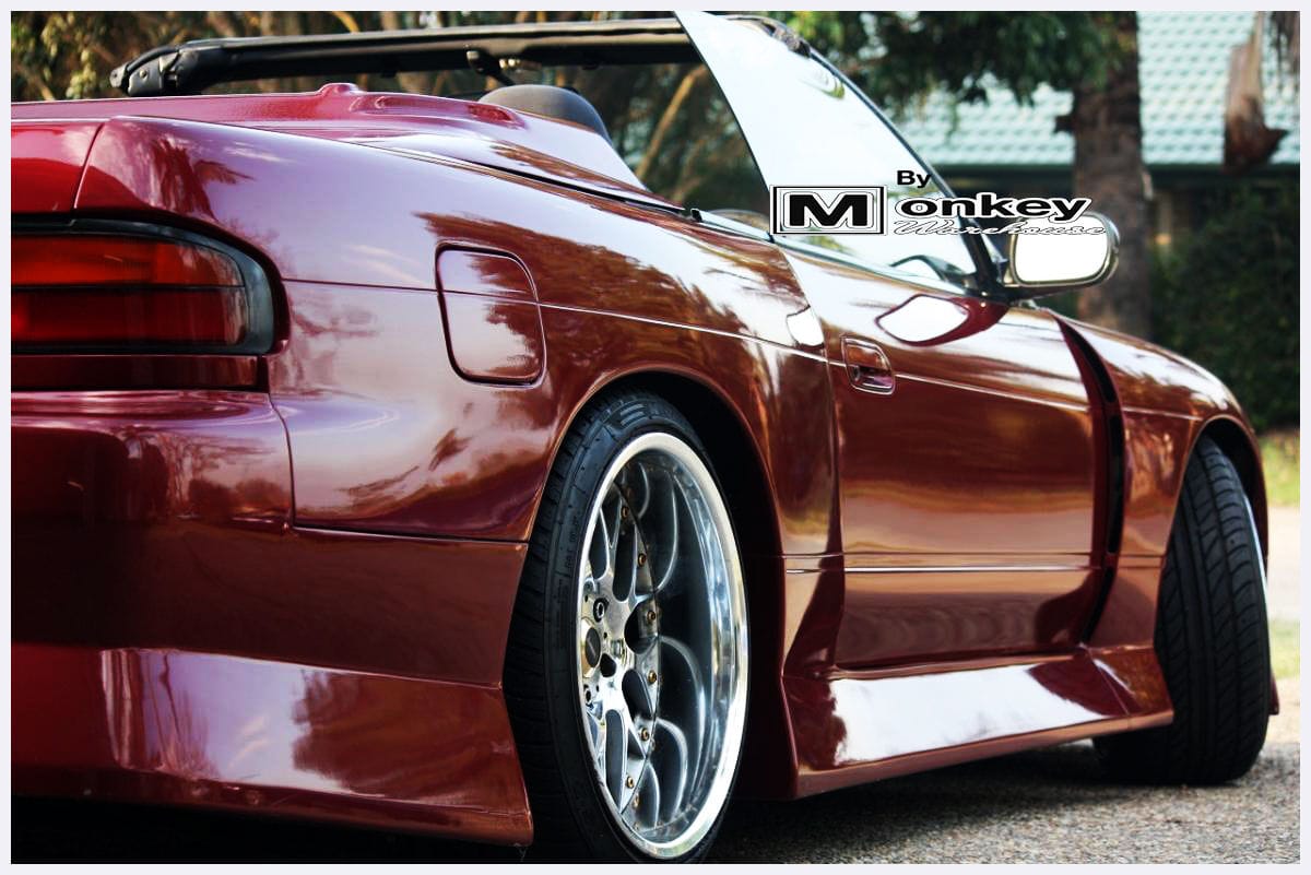 Installed View - Nissan Silvia S13: BN Sports Blister Wide Style Side Skirts