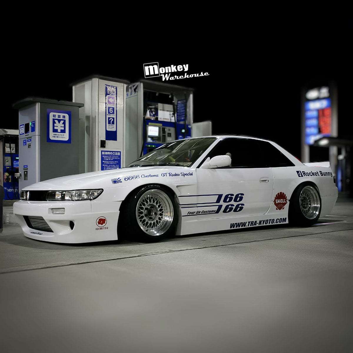 Installed View - Nissan Silvia S13: Rocket Bunny Style +25mm Front Vented Guards