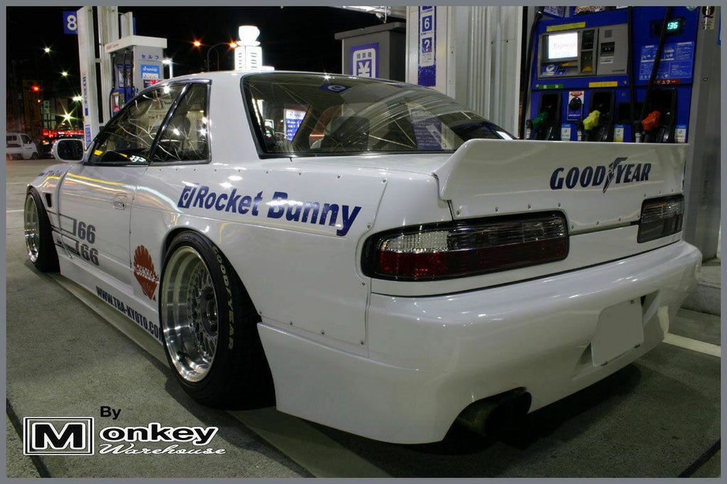 Installed View - Nissan Silvia S13: Rocket Bunny Style +25mm Front Vented Guards