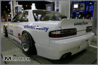 Installed View - Nissan Silvia S13: Rocket Bunny Style +25mm Front Vented Guards