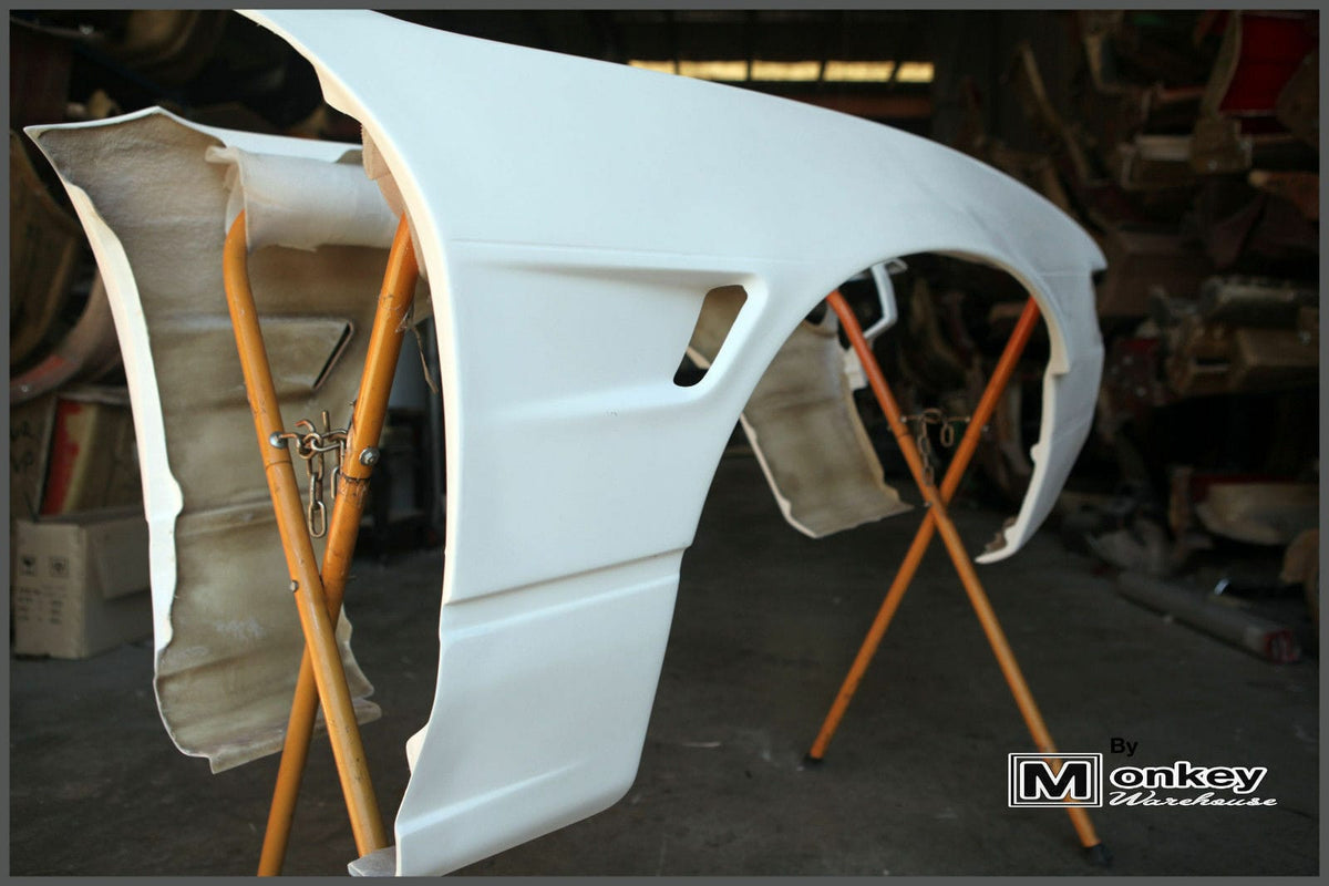Installed View - Nissan Silvia S13: Rocket Bunny Style +25mm Front Vented Guards