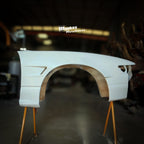 Installed View - Nissan Silvia S13: Rocket Bunny Style +25mm Front Vented Guards