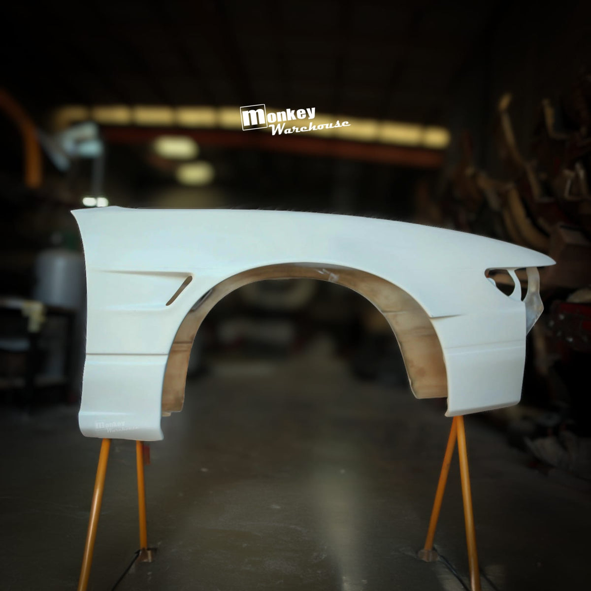 Installed View - Nissan Silvia S13: Rocket Bunny Style +25mm Front Vented Guards