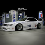 Installed View - Nissan Silvia S13: Rocket Bunny Style +25mm Front Vented Guards
