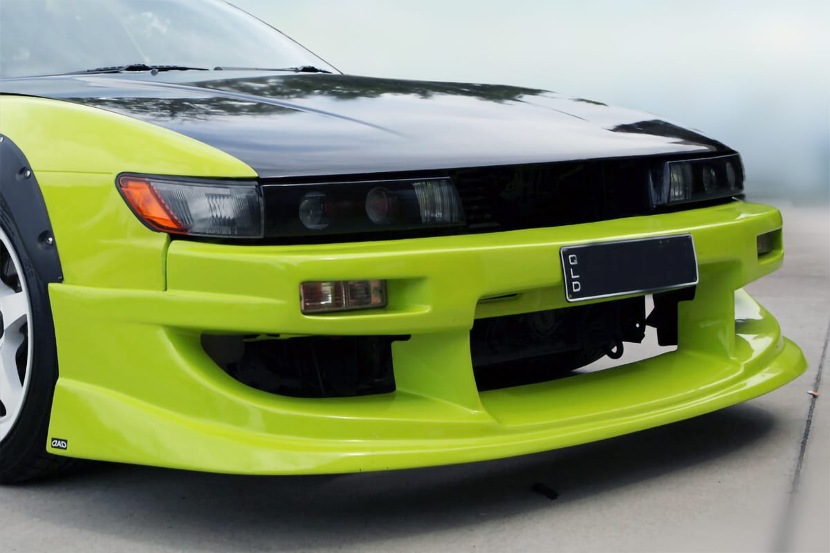 Installed View - Nissan Silvia S13: Works 9 Style Front Bumper