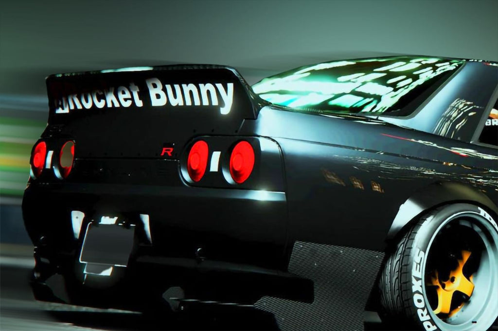Installed View - Nissan Skyline R32: Rocket Bunny Style Rear Boot Drift Wing