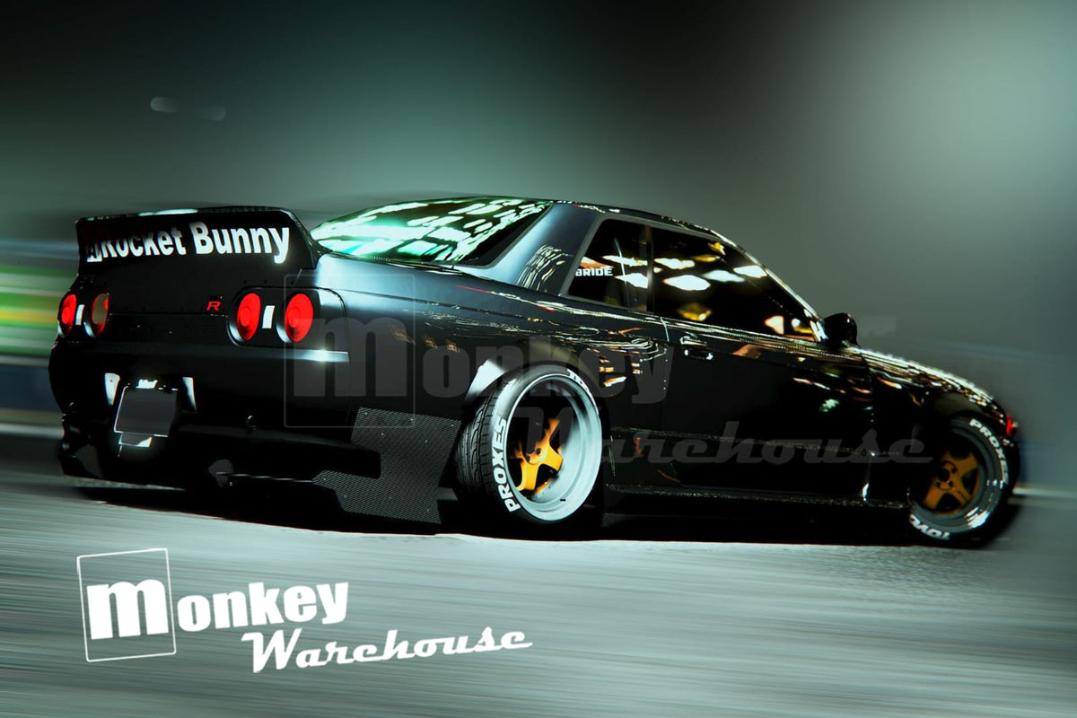 Installed View - Nissan Skyline R32: Rocket Bunny Style Rear Boot Drift Wing