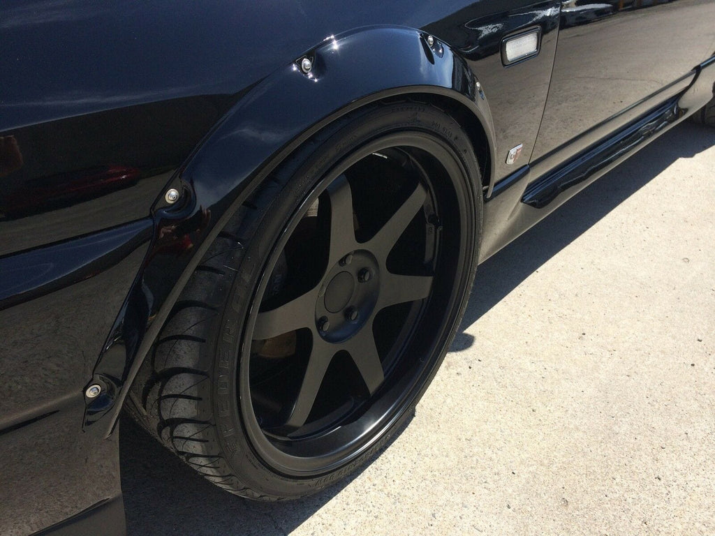 Installed View - Nissan Skyline R33/R34 Coupe: 4-Piece Wheel Flare Set